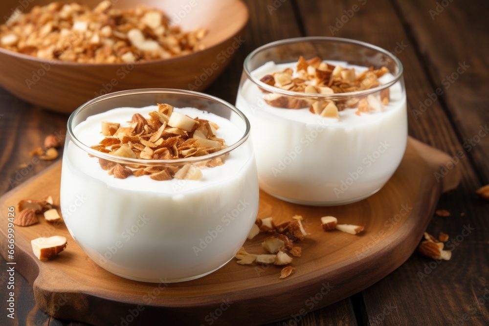 coconut yogurt with granola and chopped nuts coconut yogurt with granola and chopped nuts