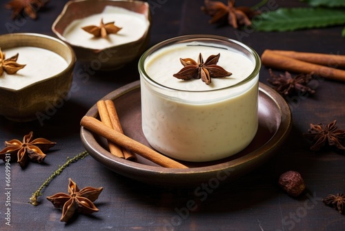 spiced coconut yogurt with star anise and cinnamon sticks