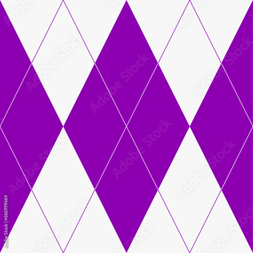 Patrón de rombos morado, blanco y trazado naranja de rombos