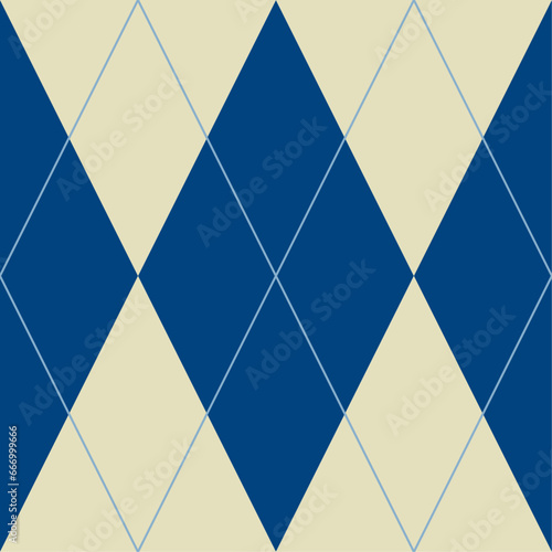 Patrón de rombos azul, beis y trazado azul de rombos