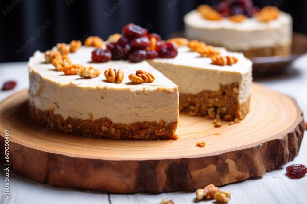 custom made wallpaper toronto digitalclose-up of a raw vegan carrot cake on a wooden plate