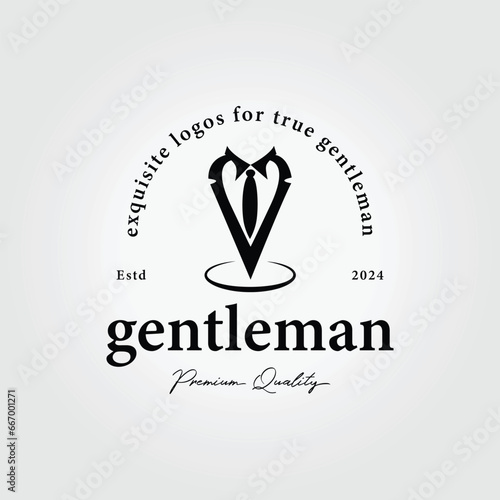 simple logotype of businessman logo, vector design of gentleman icon, illustration of suit of guy