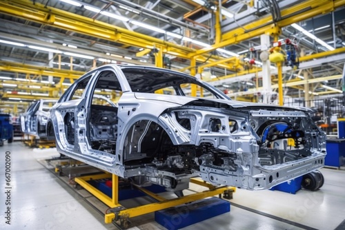 modern car being assembled on the production line