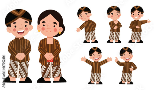 set of javanese traditional outfit character poses collection illustration children's day vector eps