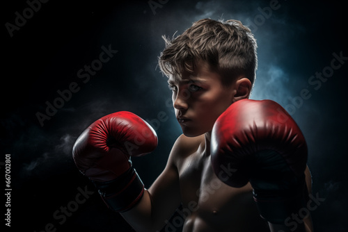 Photo of young boy with boxing gloves