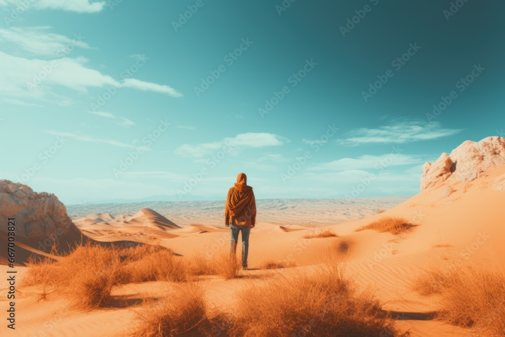 Cinematic shot of Explorer, Desert Oasis Cinematic shot of Explorer, Desert Oasis