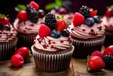 Berry cupcakes composed of blueberries and raspberries, autumn and winter dessert