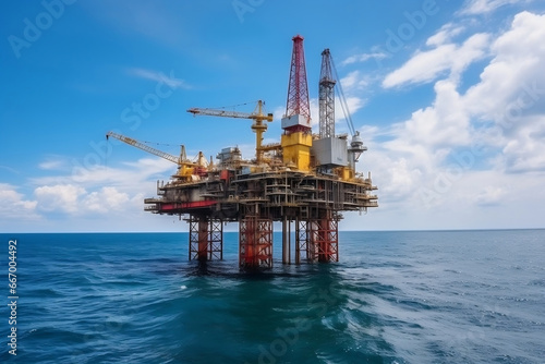 Drilling rig platform at sea as a part of petroleum industry generative ai