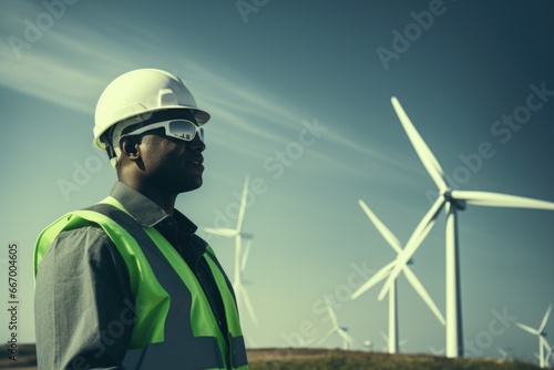 Cinematic shot of Engineer, Wind Turbine