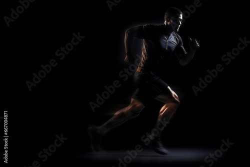 Dynamic study of running man at dark night generative ai