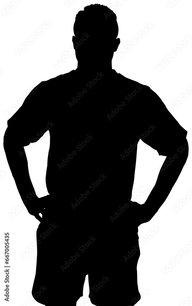 Digital png silhouette of man standing with hands on hips on transparent background