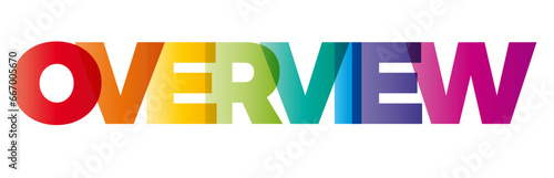 The word Overview. Vector banner with the text colored rainbow.