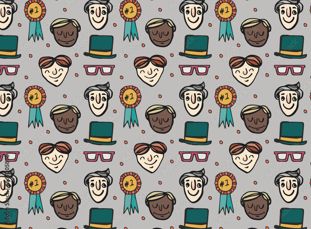 Digital png illustration of rows of faces, hats and prizes on grey and transparent background Digital png illustration of rows of faces, hats and prizes on grey and transparent background