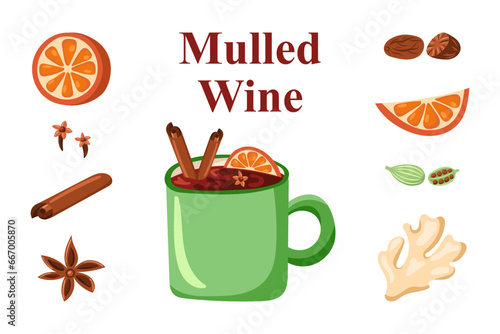 mulled wine ingredients. Vector illustration