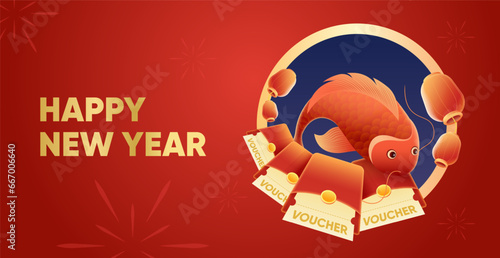 Lucky carp and lucky money envelopes to celebrate Lunar New Year