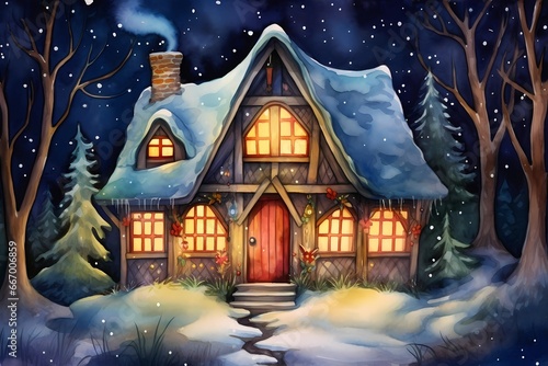 cabin in the winter forest  landscape  winter desktop background