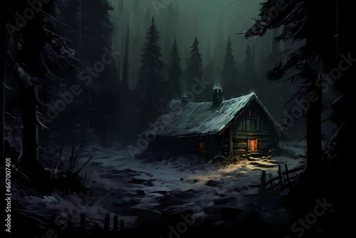 cabin in the winter forest  landscape  winter desktop background