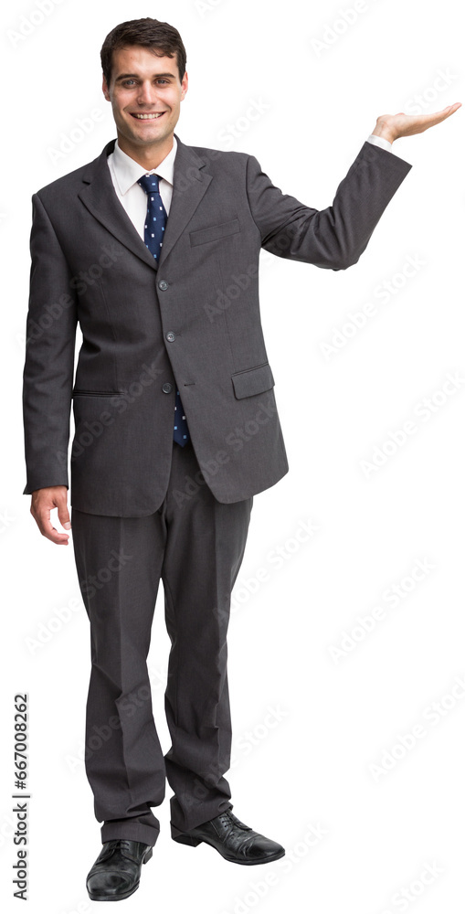 Digital png photo of happy caucasian businessman standing on transparent background Digital png photo of happy caucasian businessman standing on transparent background