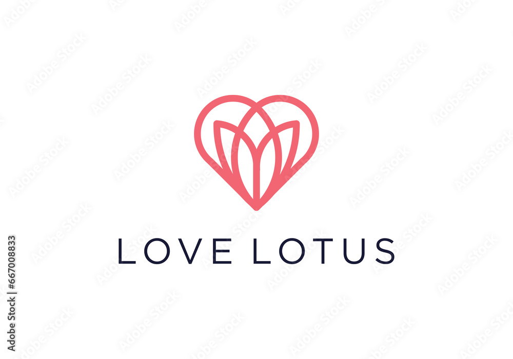 Creative simple Artistic Lotus Flower with love sign logo design illustration