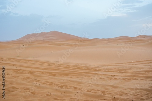 Scenic view of sand dunes at sunset in Erg Chebbi desert  Sahara Desert  in Morocco