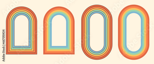 Groovy hippie 70s backgrounds. Rainbow pattern vector set in retro psychedelic style. 60s aesthetic