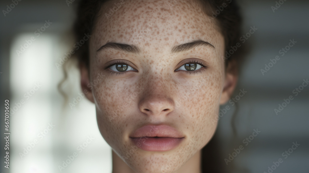 Young woman with vitiligo posing while looking at camera, skin pigmentation, skin disorder Young woman with vitiligo posing while looking at camera, skin pigmentation, skin disorder