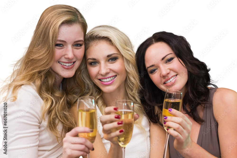 Digital png photo of happy caucasian female friends drinking champagne on transparent background Digital png photo of happy caucasian female friends drinking champagne on transparent background