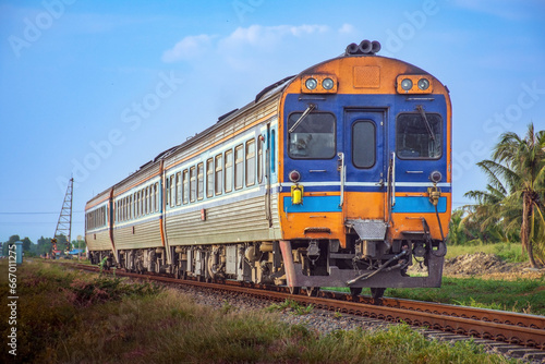Diesel railcar on the railway.