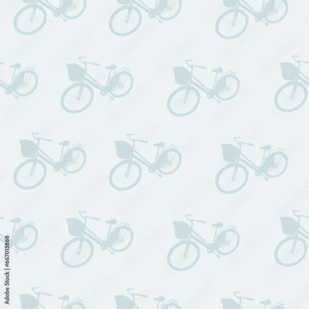 Blue bicycle with basket vector seamless pattern