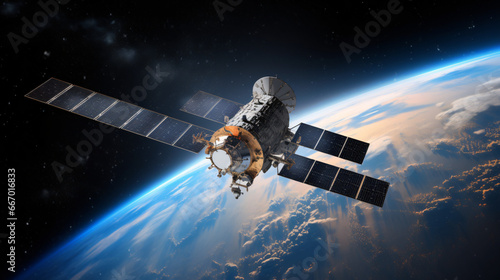 Satellite orbiting Earth in outer space
