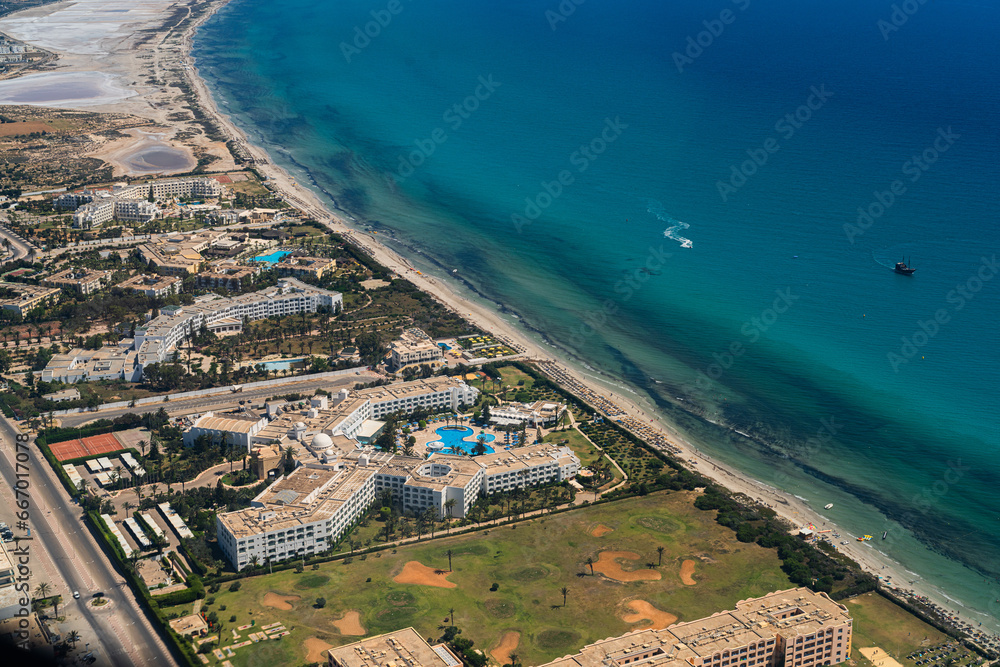 Aerial view of the Tunisian coast and the city of Mahdia.