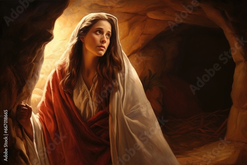 Murais de parede Mary Magdalene discovering the empty tomb. - biblical story