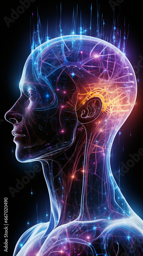 人間の脳とネットワークをイメージしたイラスト素材