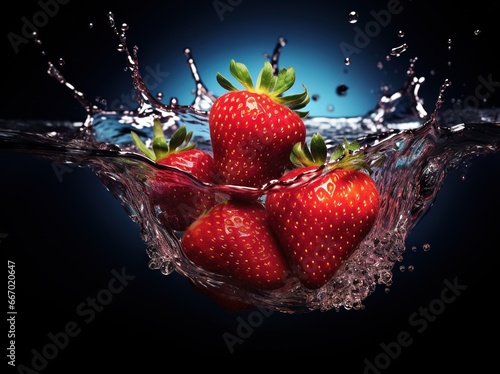 strawberries splashed in water on a black background
