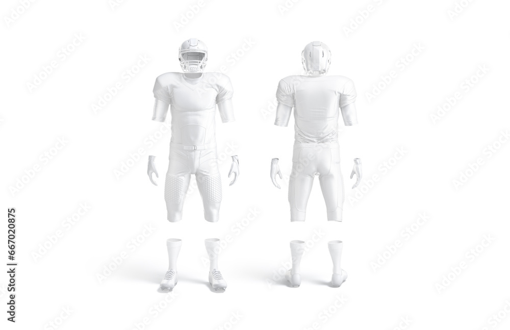 Blank white american football uniform mockup, front and back view Blank white american football uniform mockup, front and back view