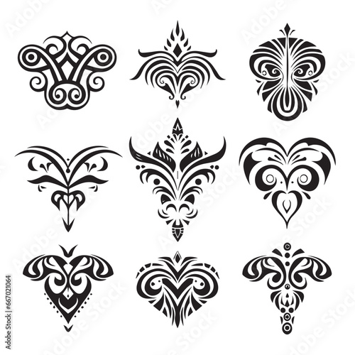 tribal tattoo collection set Maori tattoo totem Vector Illustration design. Black and white. For tattoo studio catalog