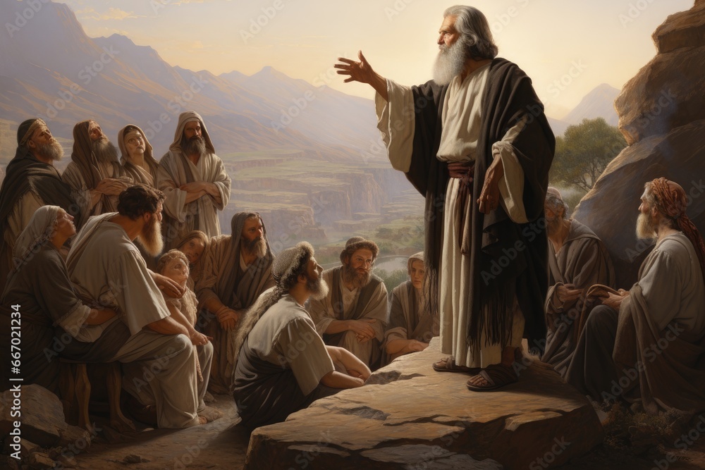 Moses teaching the law to the next generation - biblical story - obrazy, fototapety, plakaty 
