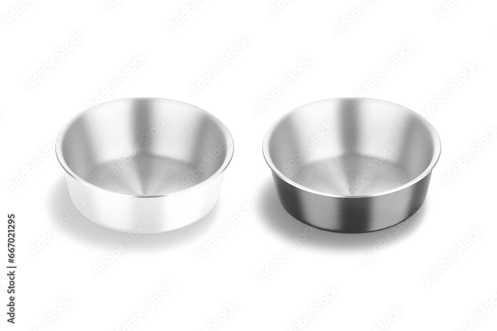 Blank black and white ceramic dog bowl with metallic mockup Blank black and white ceramic dog bowl with metallic mockup