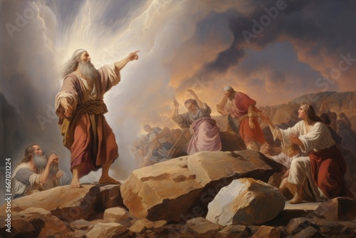 Moses striking the rock at Horeb - biblical story photo