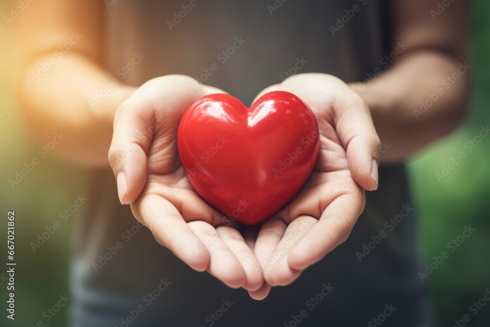 Close up of red heart holding in hands. Concept of health and medical care. Close up of red heart holding in hands. Concept of health and medical care.