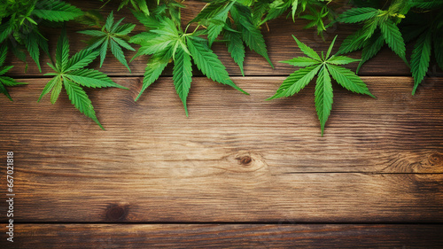 marijuana leaves on old wooden background