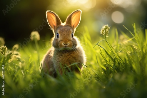 Cute rabbit on the green grass