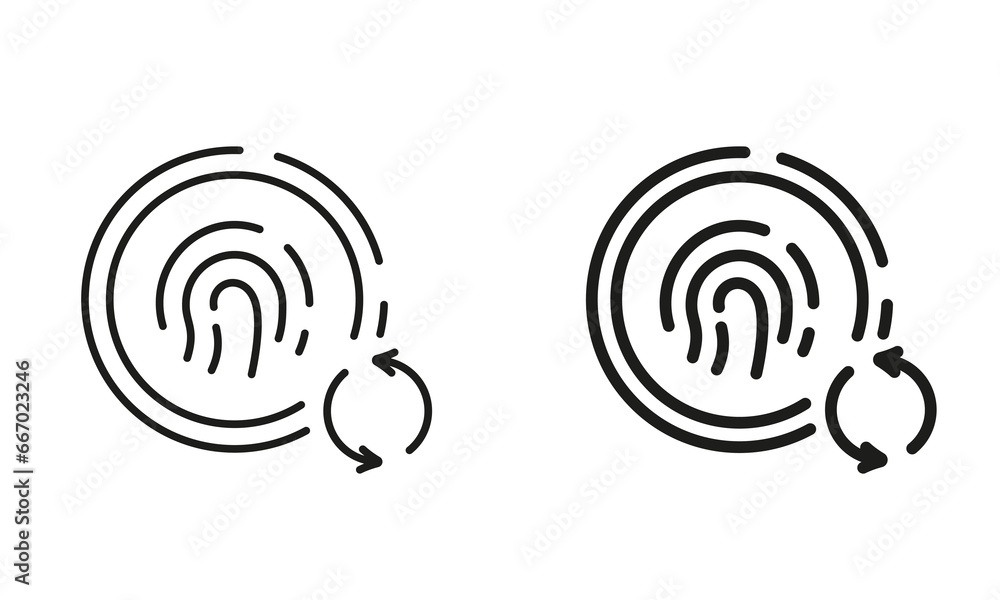 Reset Password by Fingerprint Identification Line and Silhouette Black Icon Set. Refresh Security, Change Finger Print Symbol Collection. Update Touch ID Pictogram. Isolated Vector Illustration Reset Password by Fingerprint Identification Line and Silhouette Black Icon Set. Refresh Security, Change Finger Print Symbol Collection. Update Touch ID Pictogram. Isolated Vector Illustration