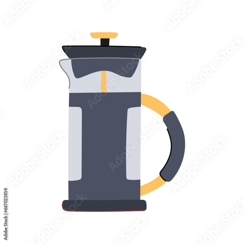 black french press coffee cartoon. breakfast eso, aroma home, hot brown black french press coffee sign. isolated symbol vector illustration