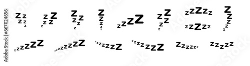 A set of doodle lettering zzz's. Illustration of sniffing, sleeping, snoring. Vector illustration drawn by hand. Black letters on white background.