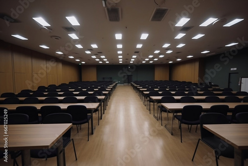 Empty conference hall interior with stage ready for lecture generative ai © Tohamina