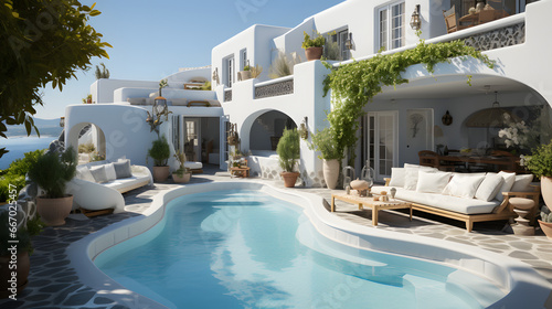  Traditional mediterranean white house with pool