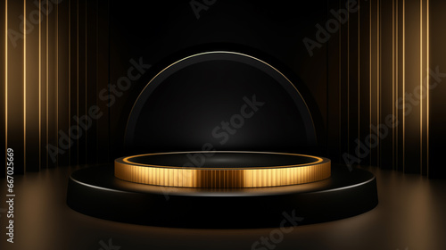 Empty black gold podium luxury stage background