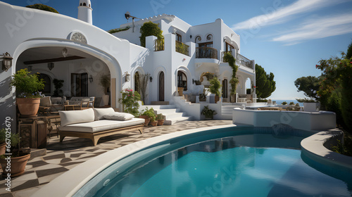  Traditional mediterranean white house with pool
