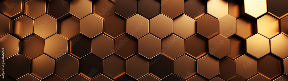 Modern minimal business banner with hexagon pattern. Gold and bronze background. Generative AI Modern minimal business banner with hexagon pattern. Gold and bronze background. Generative AI